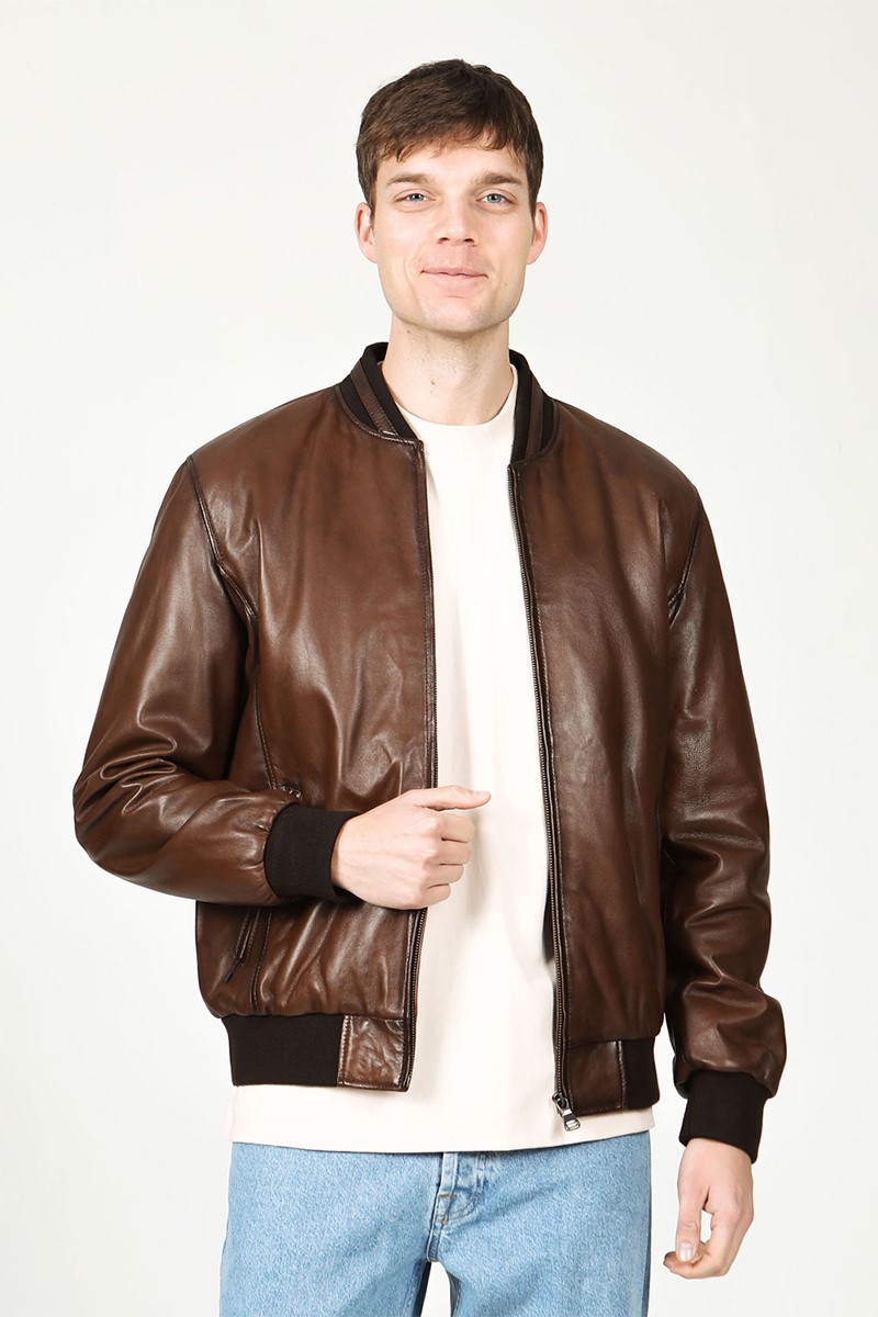 Men's Real Leather Jacket - Brown #317696