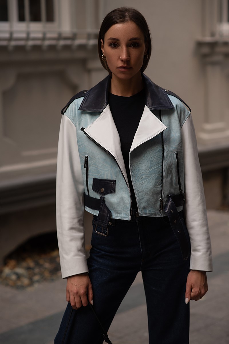 DERİCLUB Women's leather jacket - Light blue #330852