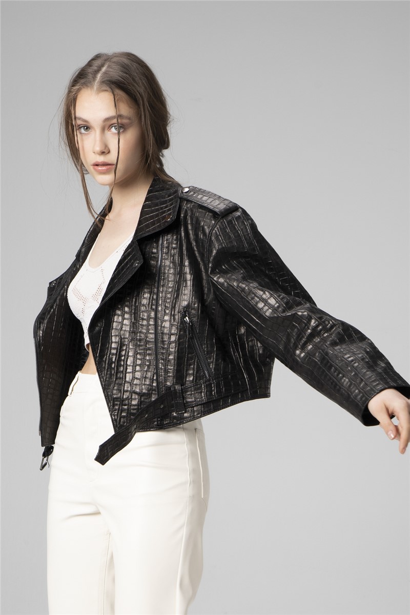 Women's Genuine Leather Jacket - Black #359195