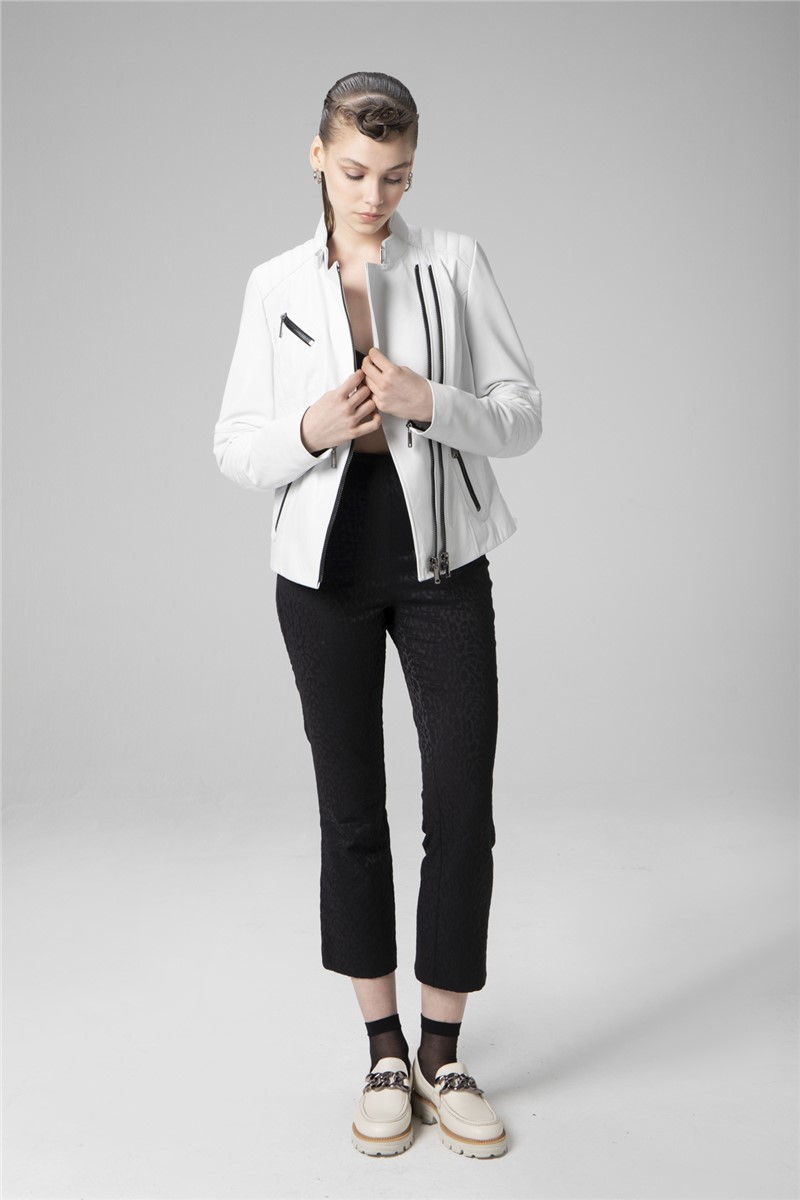 Women's genuine leather jacket - White #358890