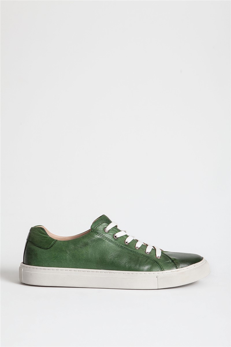 Men's Real Leather Trainers - Green #318558