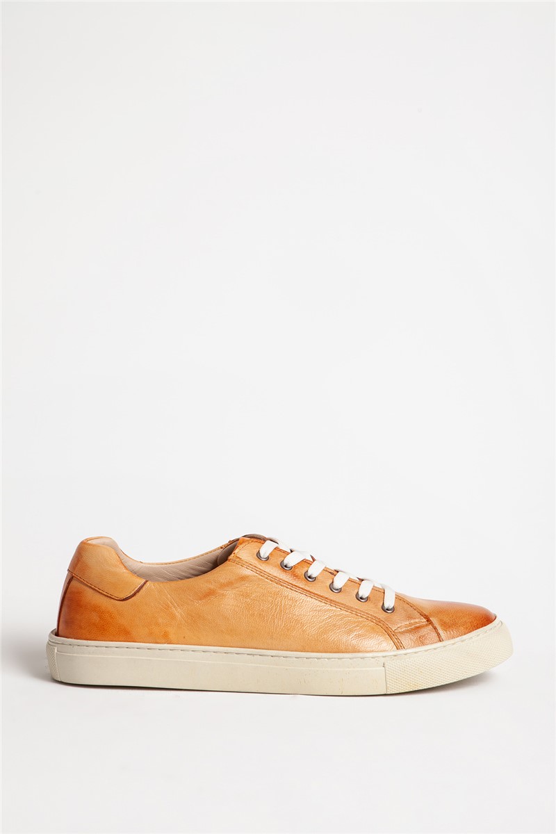Men's Real Leather Trainers - Deep Beige #318561