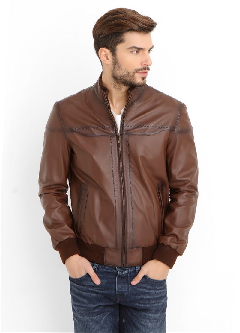 Muška jakna od prirodna koža - Smeđa 317775
