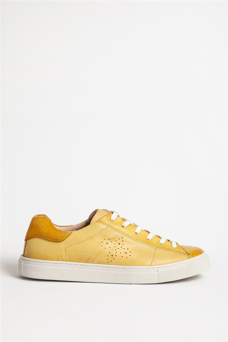 Men's Real Leather Trainers - Yellow #318563