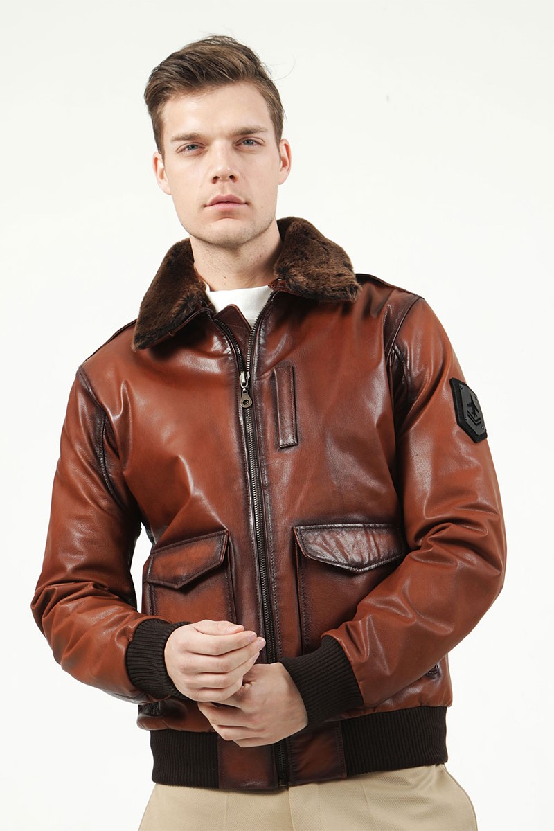 Men's Real Leather Jacket - Brown #319132