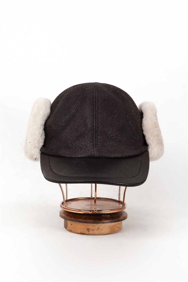 DERİCLUB Men's Genuine Leather Hat - Dark Brown with Mink #369861
