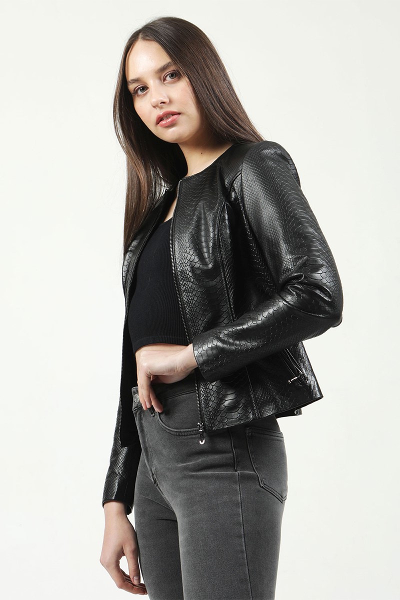 Women's Real Leather Jacket - Black #318405
