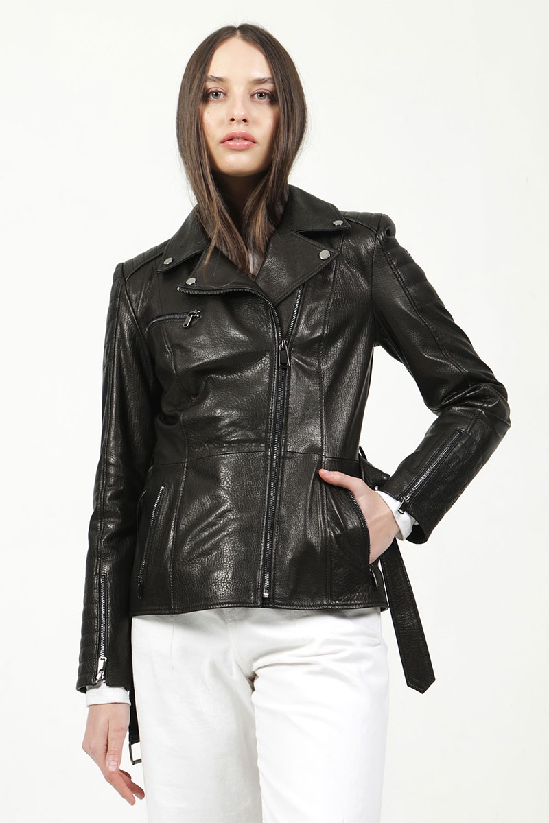 Leather women's coat SANTA/65 - Black #318408