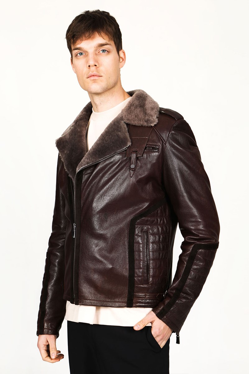 Men's Real Leather Jacket - Dark Brown #318822