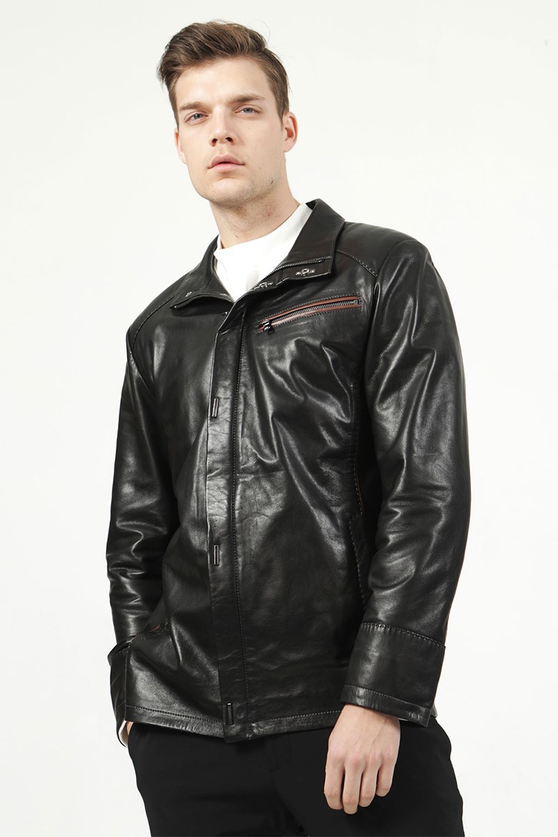 Men's Real Leather Jacket - Black #319224