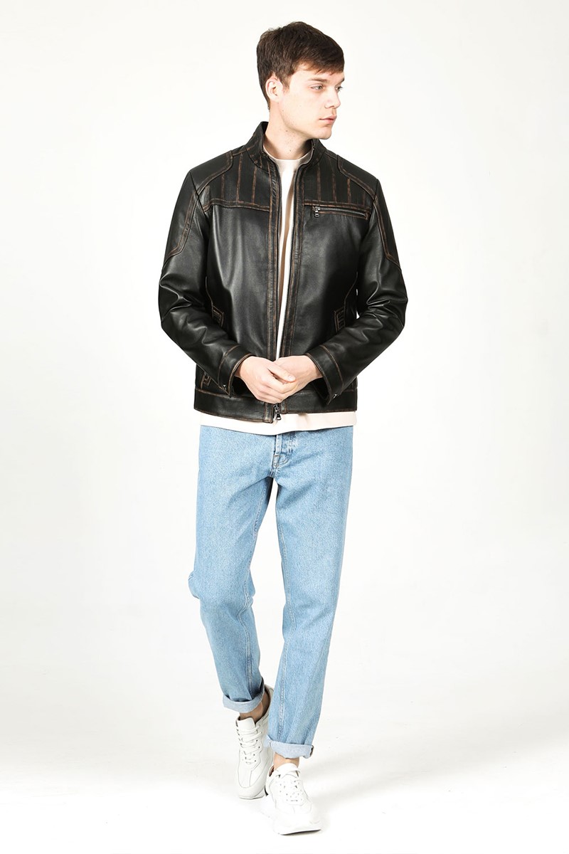 Jaqueta masculina de couro genuíno SDX-2024 - preta #319226