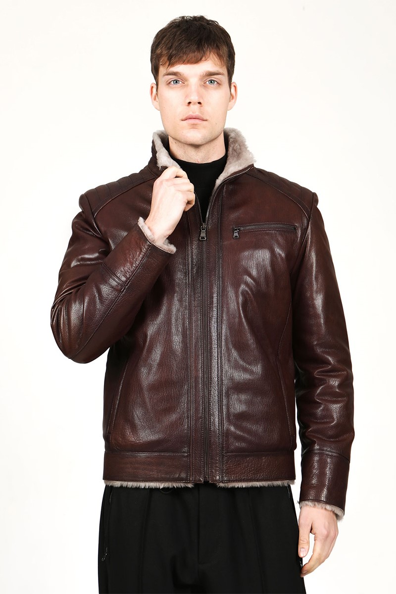 Men's leather coat SDX-2027 - Dark brown #319239