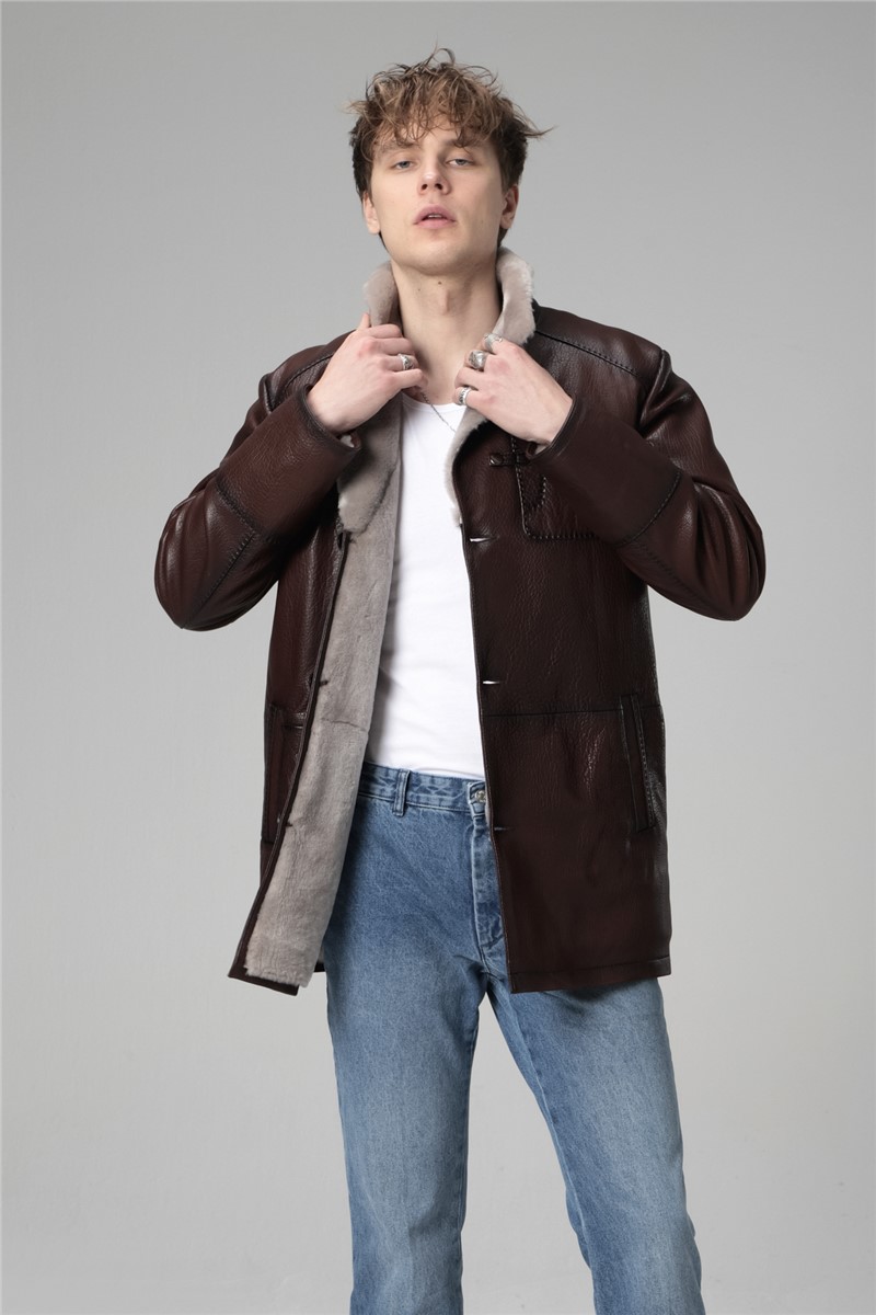 Men's Genuine Leather Jacket SDX-2029 - Dark Brown #334701