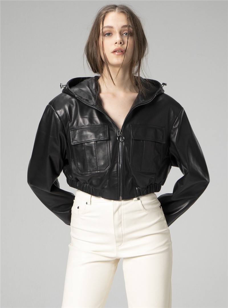 Women's Genuine Leather Jacket WM036 - Black #358142