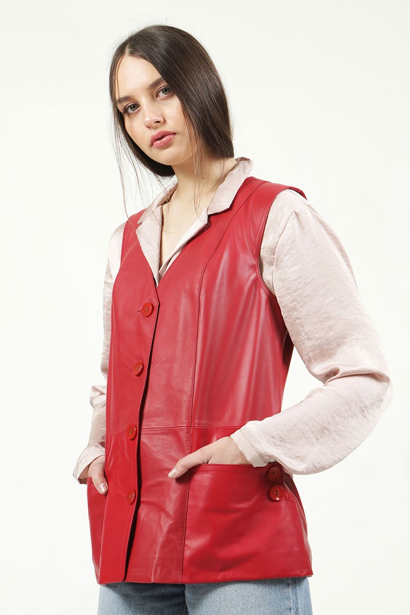 Gilet Donna vera pelle - Rosso #319301