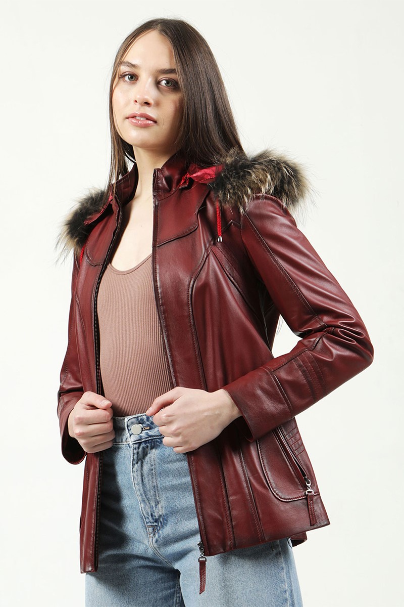 Women's leather coat YB-2096 - Bordeaux #317893