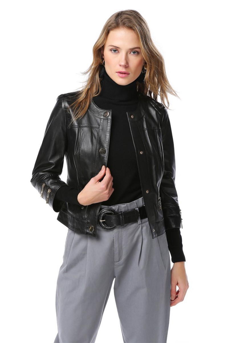 Ženski sako od prave kože YB-2105 - crna #318864