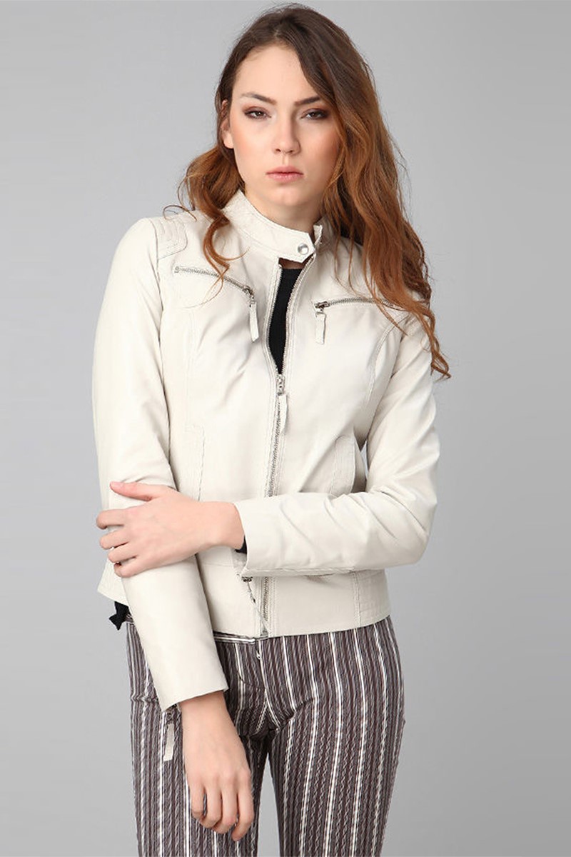 Women's leather jacket YB-2143 - Light beige #317975