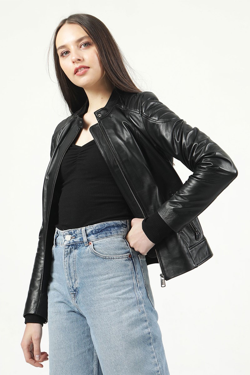 Women's leather jacket YB-2156 - Black #317989