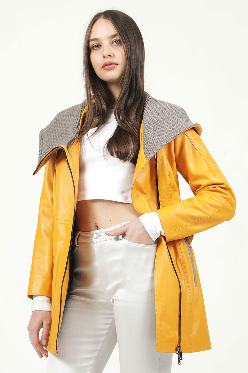 Women's leather coat YB-2163/80 - Yellow #318005