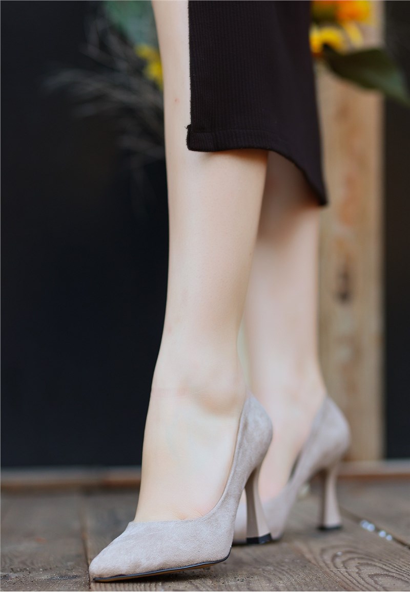 Women's Suede Heeled Shoes - Beige #411150