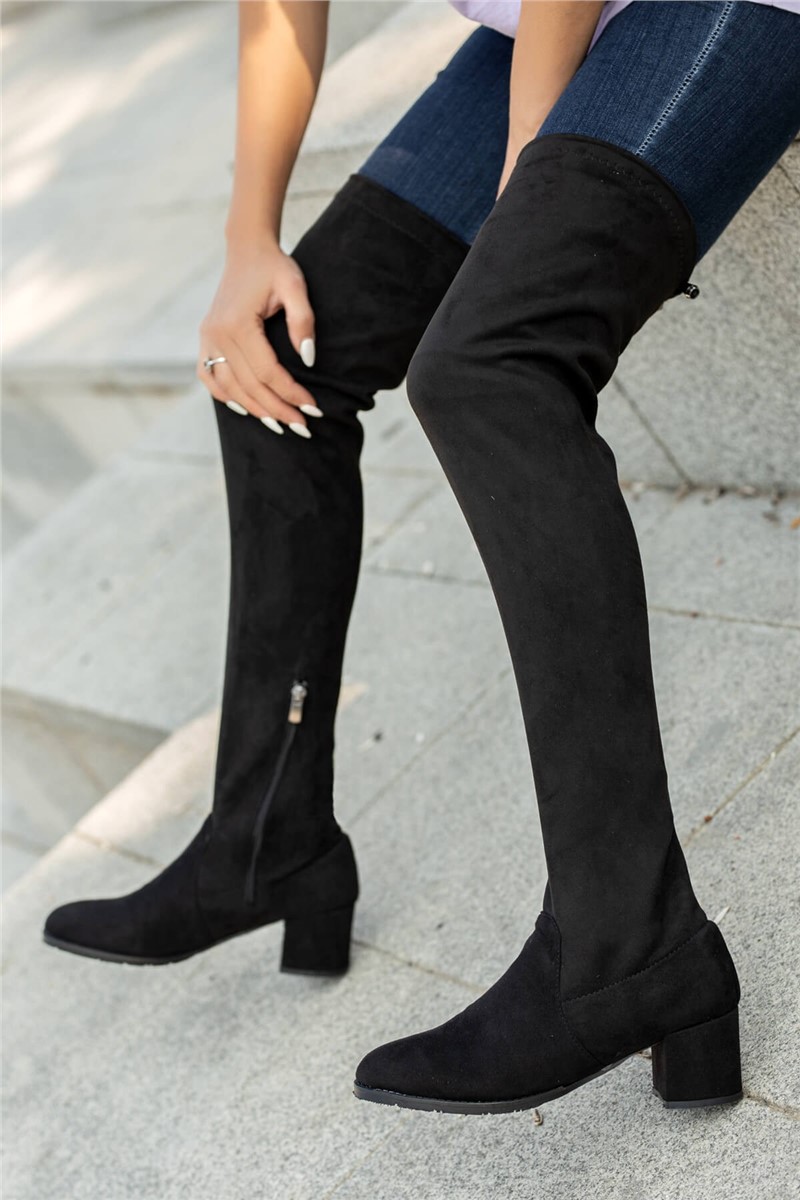 Women's Long Suede Boots - Black #362942