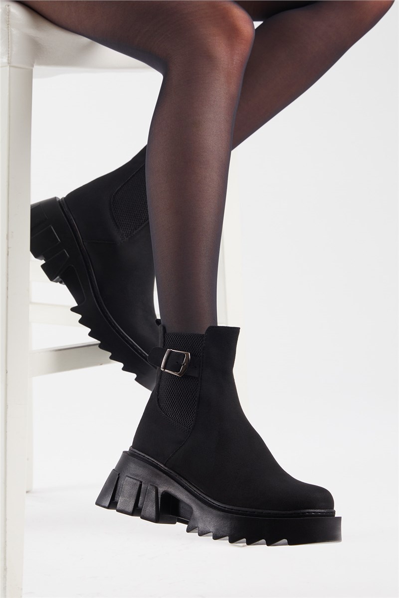 Women's Suede Thick Sole Boots - Black #399452
