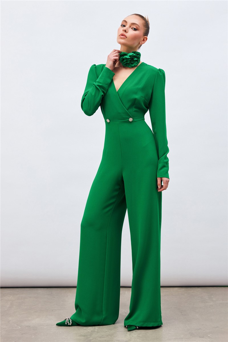 Women's jumpsuit with decorative stones - Green #382673