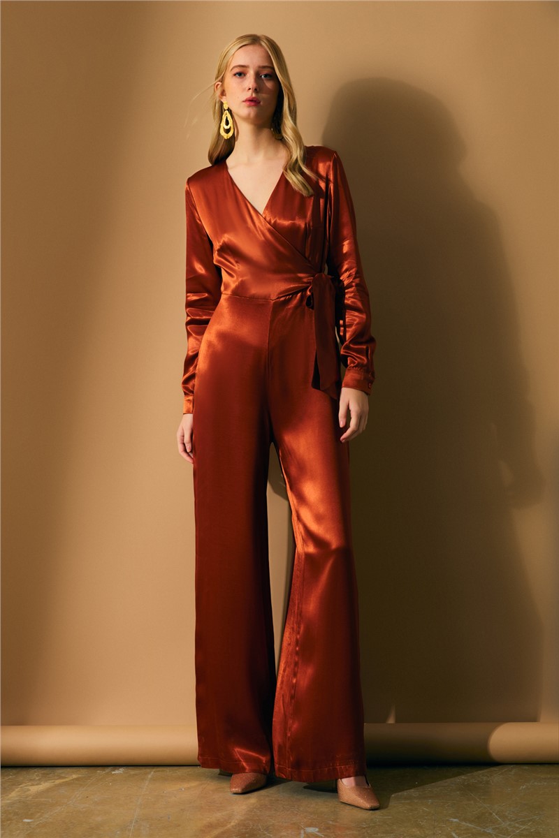 Women's Satin Jumpsuit - Tile Color #367680