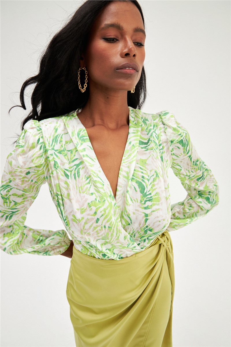 Women's patterned bodysuit - Cream-Green #358585