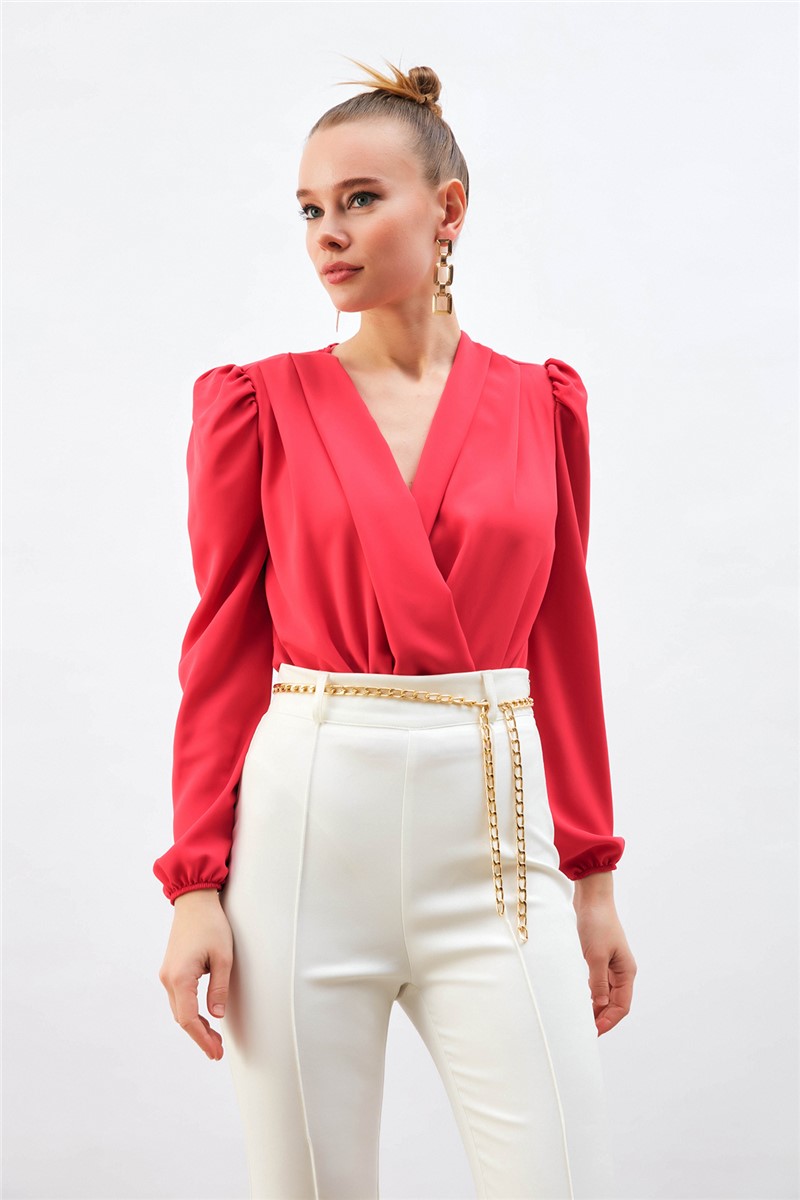 Women's bodysuit with puff sleeves - Coral #369286