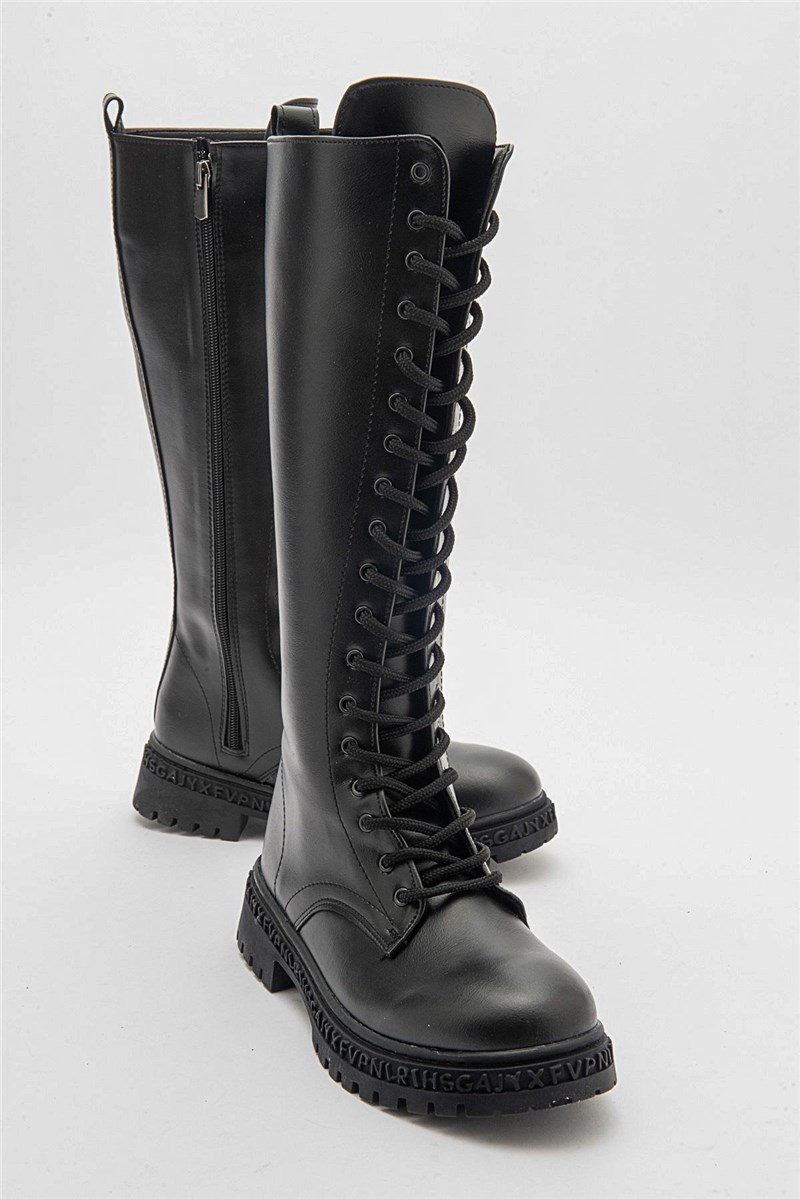 Women's Side Zip Lace Up Boots - Black #406927