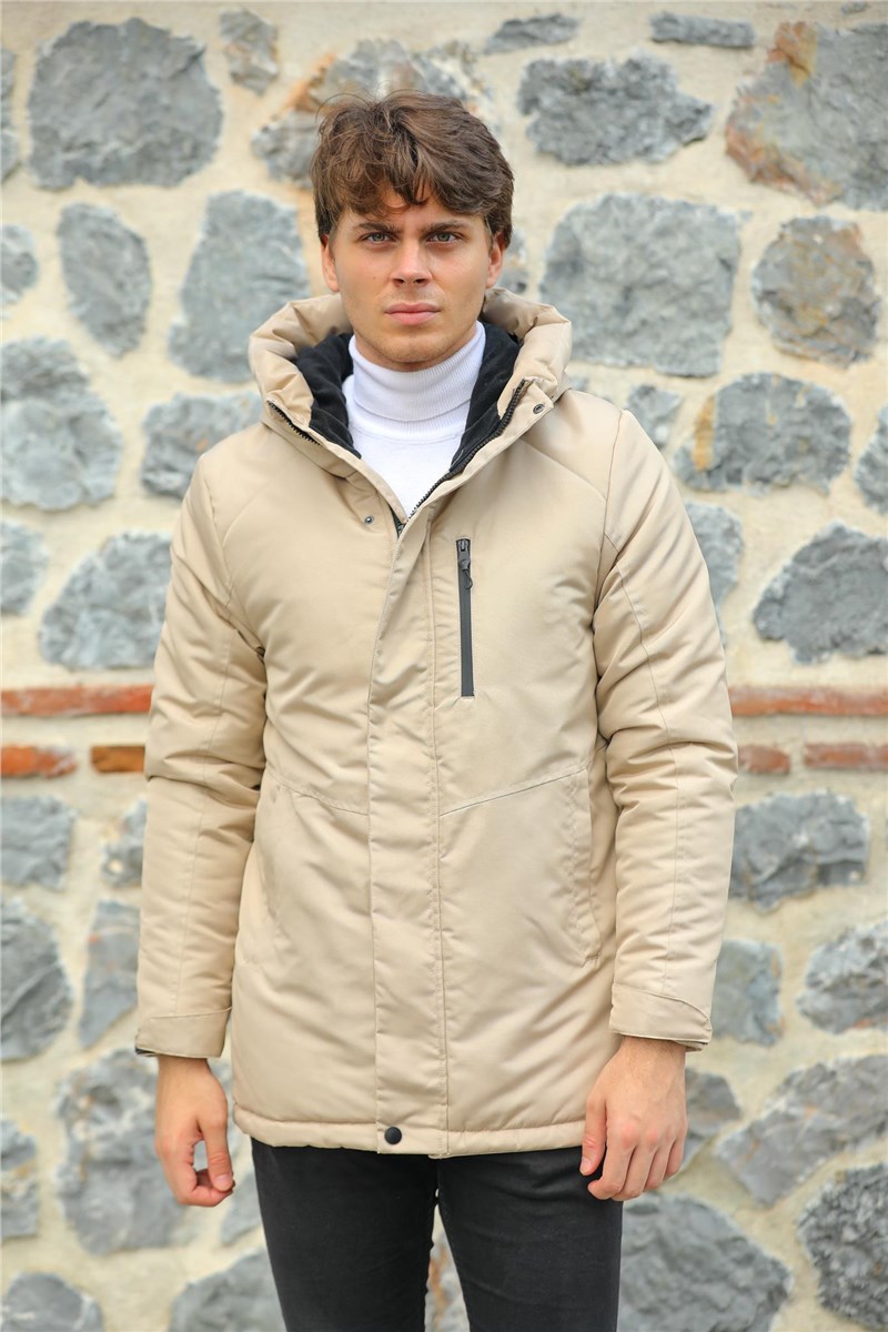 Jaqueta Parka Masculina Impermeável À Prova de Vento com Capuz PA-170 - Bege Claro #408366