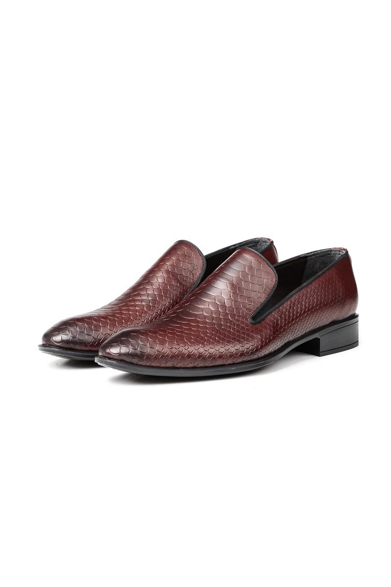 Ducavelli Men's Real Leather Embossed Shoes - Burgundy #316878