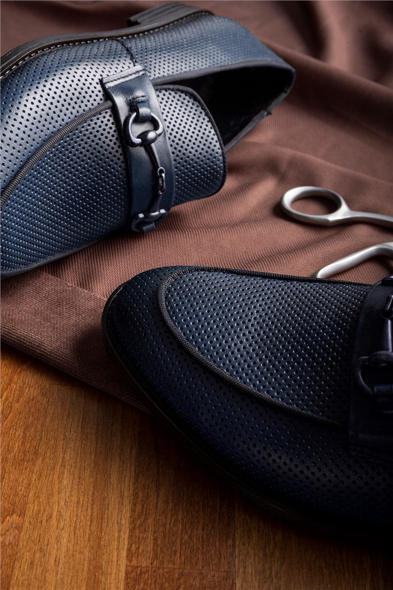 Sapatos formais masculinos de couro genuíno Ducavelli - Azul Escuro #334610