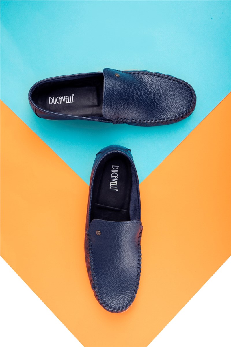 Sapatos masculinos de couro legítimo Ducavelli - Azul Escuro #333210