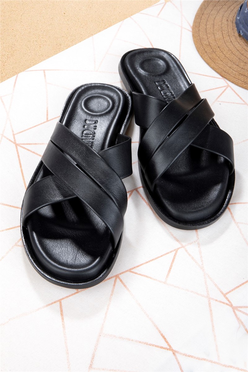 Ducavelli Men's Genuine Leather Slippers - Black #369426