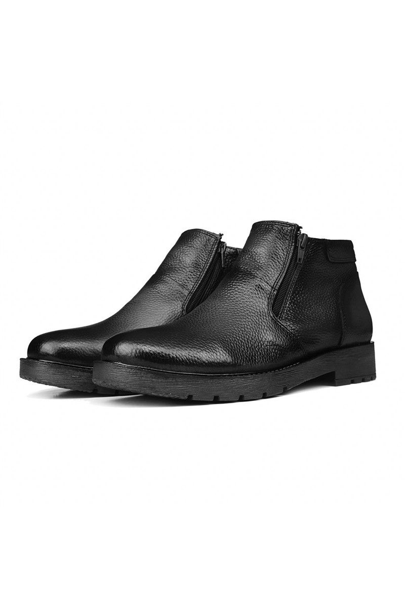 Ducavelli Men's Real Leather Half Zip Boots - Black #316887