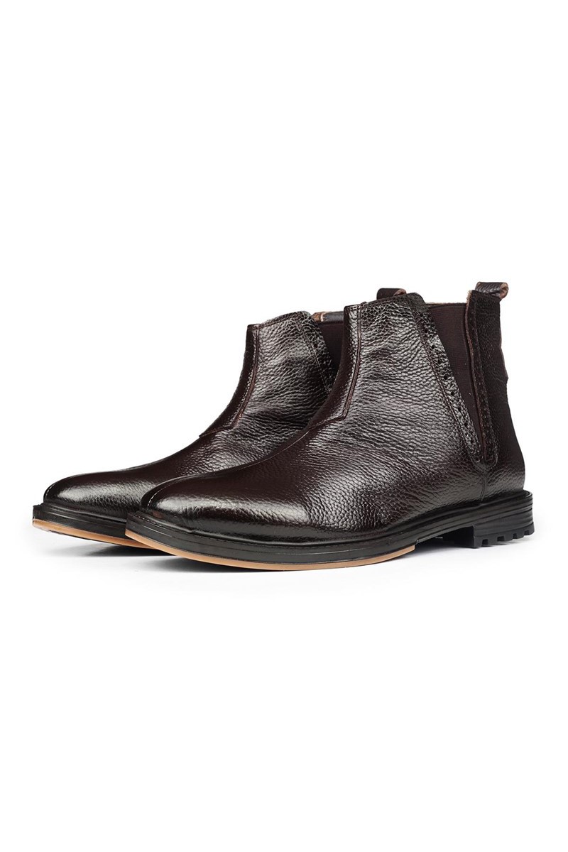 Ducavelli Men's Real Leather Chelsea Boots - Dark Brown #316904