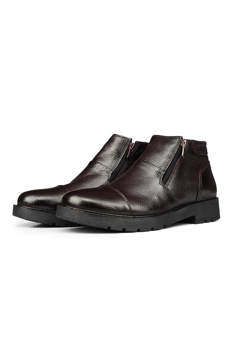 Ducavelli Men's Real Leather Half Zip Boots - Brown #316912