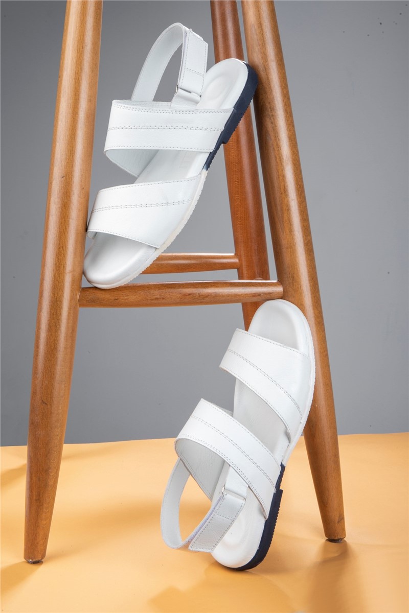 Ducavelli Men's Genuine Leather Sandals - White #369437