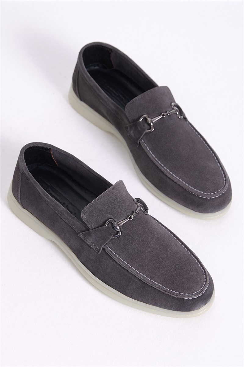 Men's Natural Suede Loafers - Gray #401254