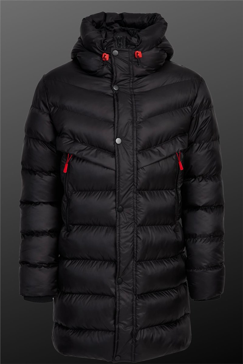 Men's Waterproof Windproof Long Hooded Jacket - Black #408723