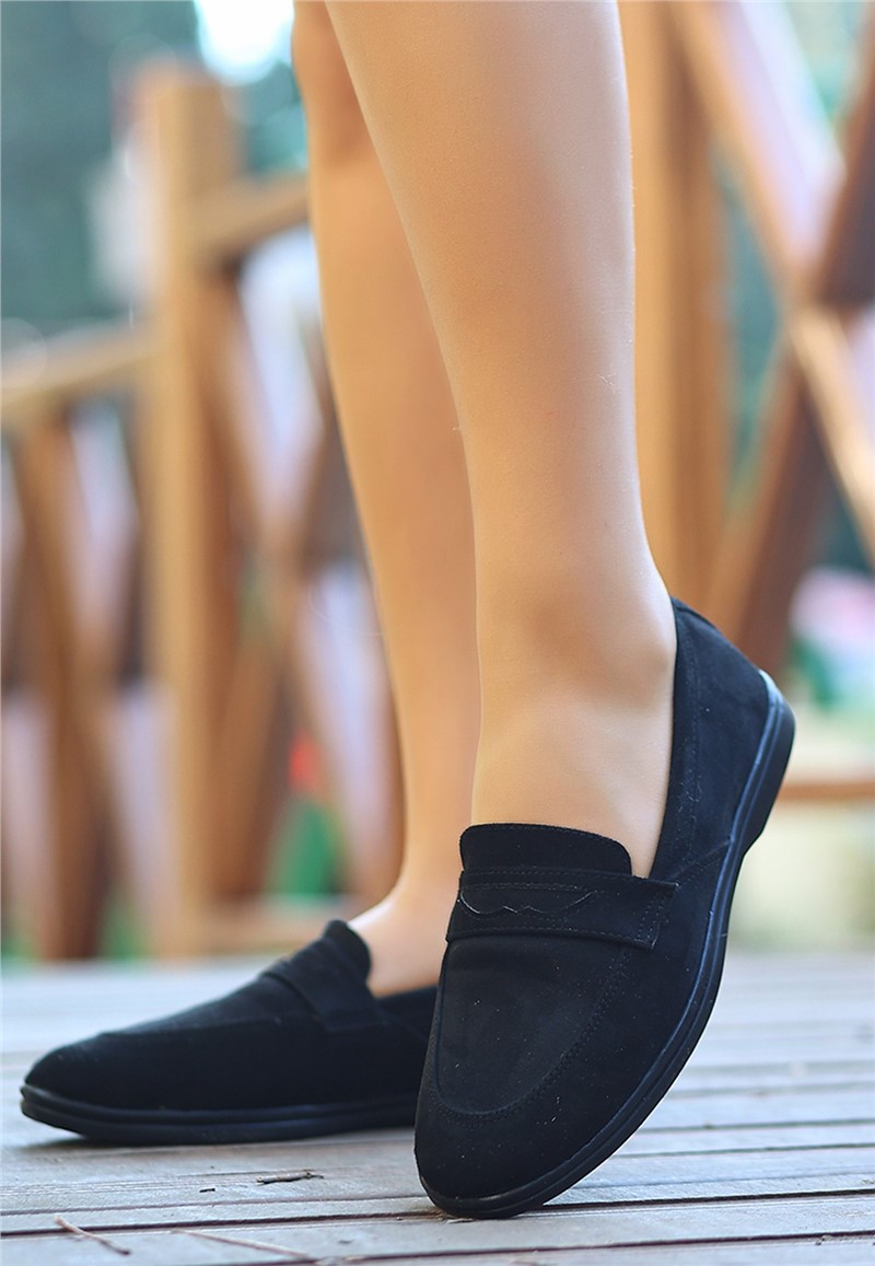 Women's Suede Ballerina Shoes - Black #366607