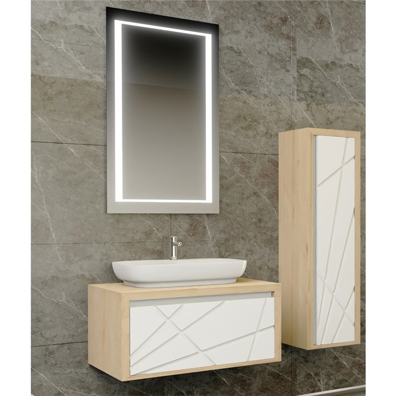 Emart Eva Set ogledalo i ormarić sa umivaonikom 80 cm - hrast-bijeli #356788