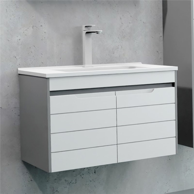 Emart Line Bathroom Cabinet 80 cm - White-Grey #356848