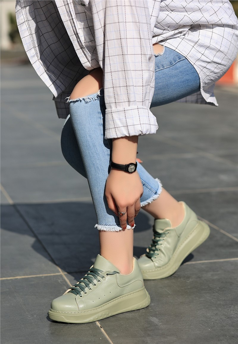 Ento Mint Yeşili Cilt Bağcıklı Spor Ayakkabı  #367142