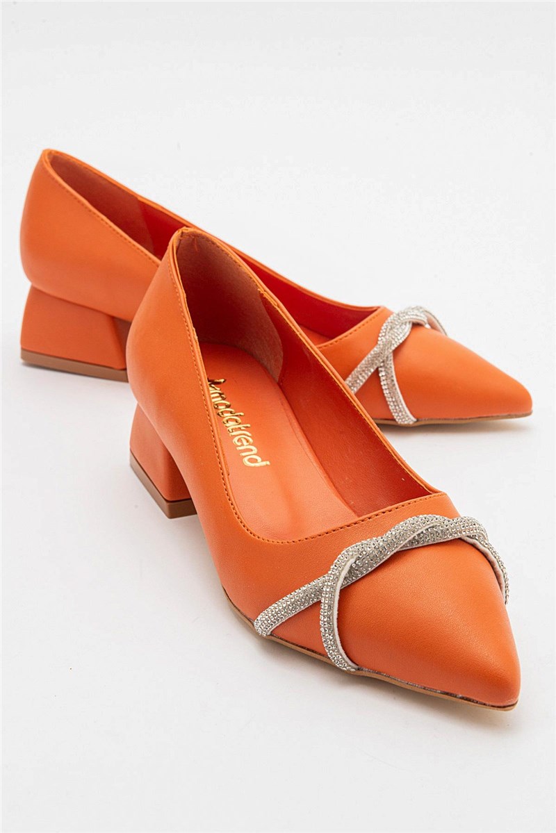 Women's shoes with decorative stones - Orange #405866