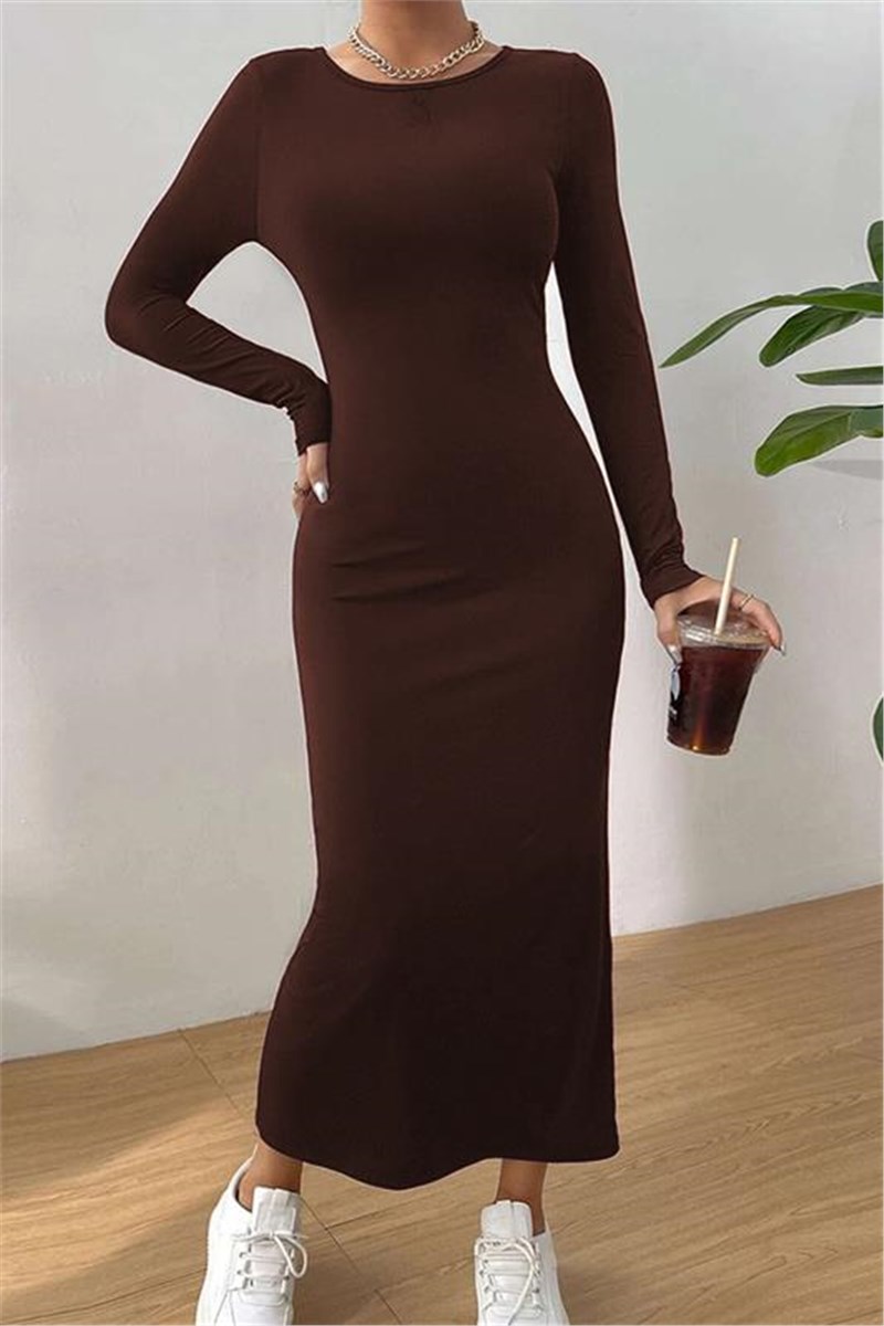 Women's Long Sleeve Long Dress MG1947 - Brown #406919