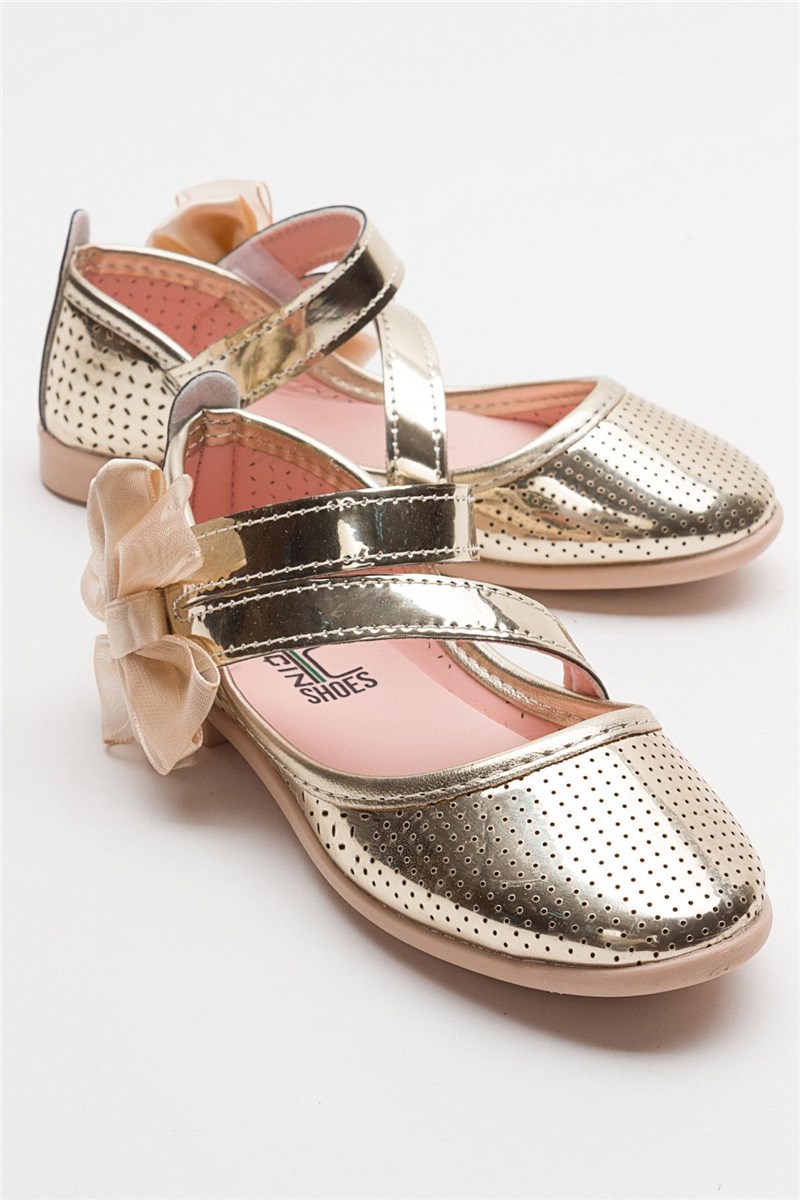 Children's sandals with decorative ribbon - Golden #385577